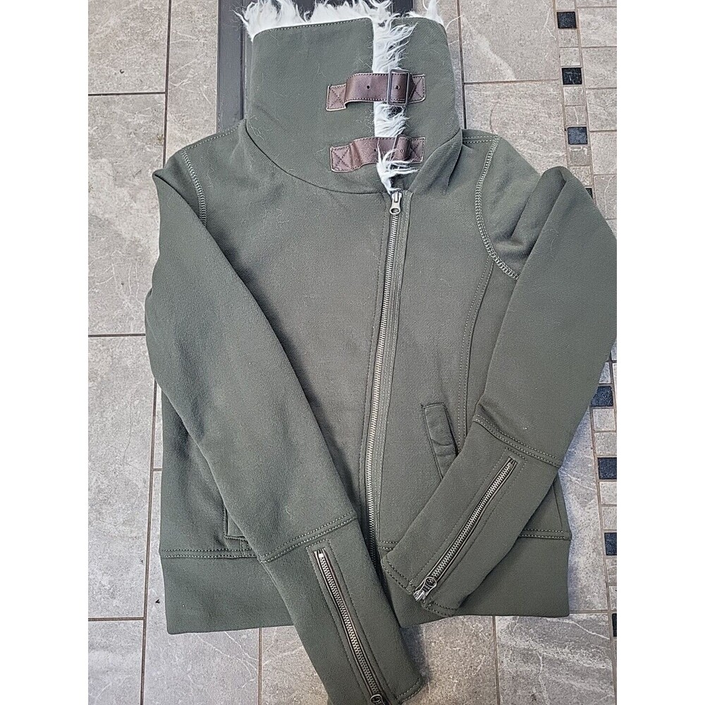 NWT Vintage Aeropostale Womens Knit Sherpa Aviator Bomber Jacket, Green, Small - Picture 3 of 10